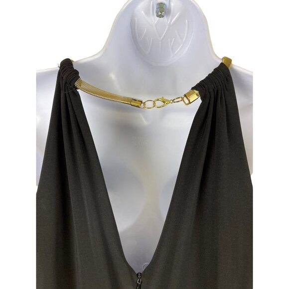 Dressbarn Sleeveless Wide Leg Jumpsuit Black Colorful Gold Collar Women's Size L - Picture 5 of 10